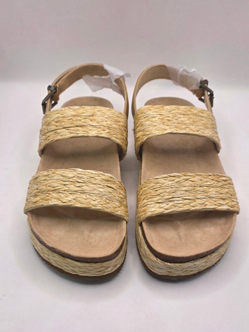 Women's Raffia Platform Wedge Sandals Boho Cork Buckle Size 7.5/8 NEW